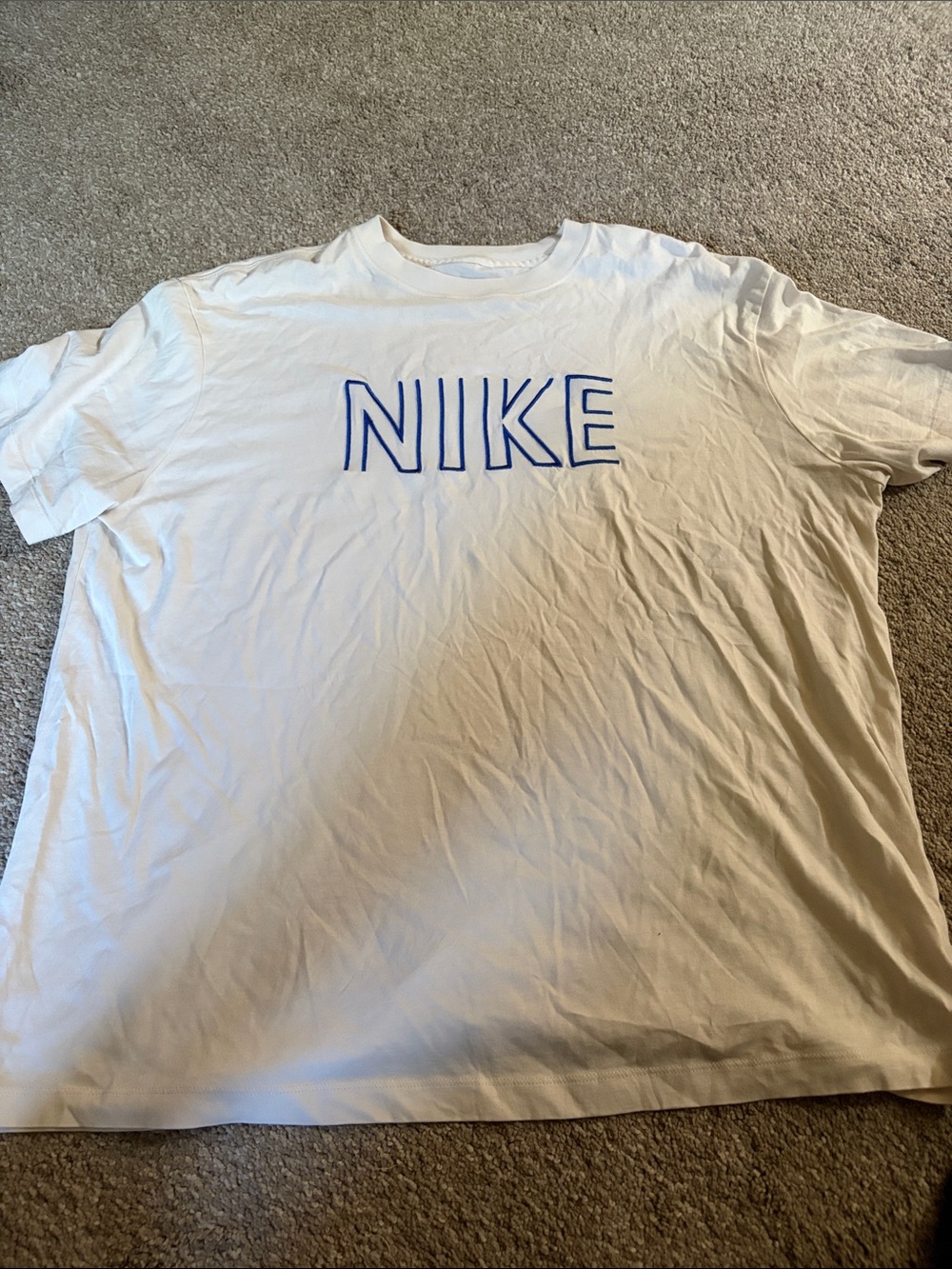 Nike White Short-Sleeve Tee with Blue NIKE Outline